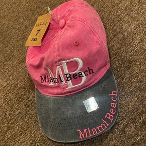 Brand NWT Lucky 7 Miami Beach Baseball Hat pink Grey gift sport athletic chic